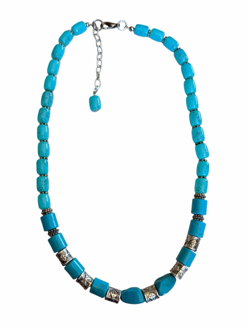 Adjustable Turquoise & Silver-tone Beaded Necklace Western Boho Southwestern
